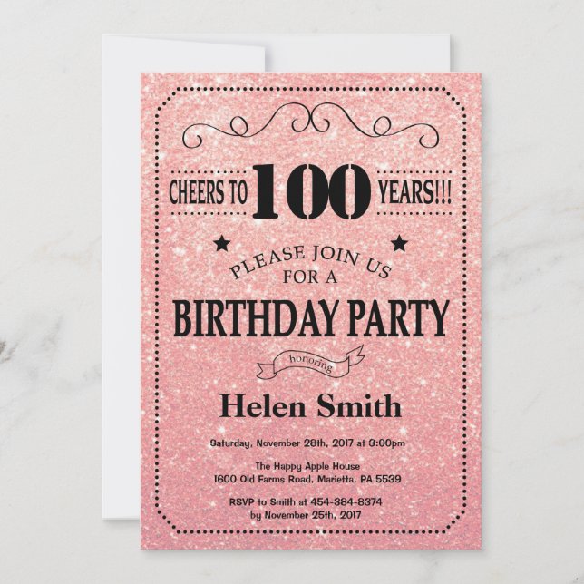 Invitation 100e anniversaire Black and Rose Rose Parties scin (Devant)
