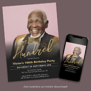 Invitation 100e anniversaire Black Gold Minimal photo moderne