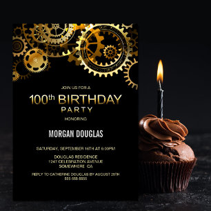 Invitation 100e Anniversaire Black Gold Steampunk Montres