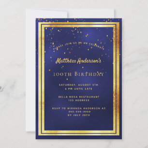 Invitation 100e anniversaire bleu confetti arroser