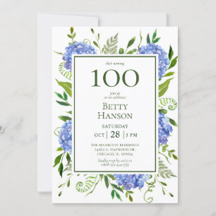 Invitation 100e anniversaire Blue Hydrangeas