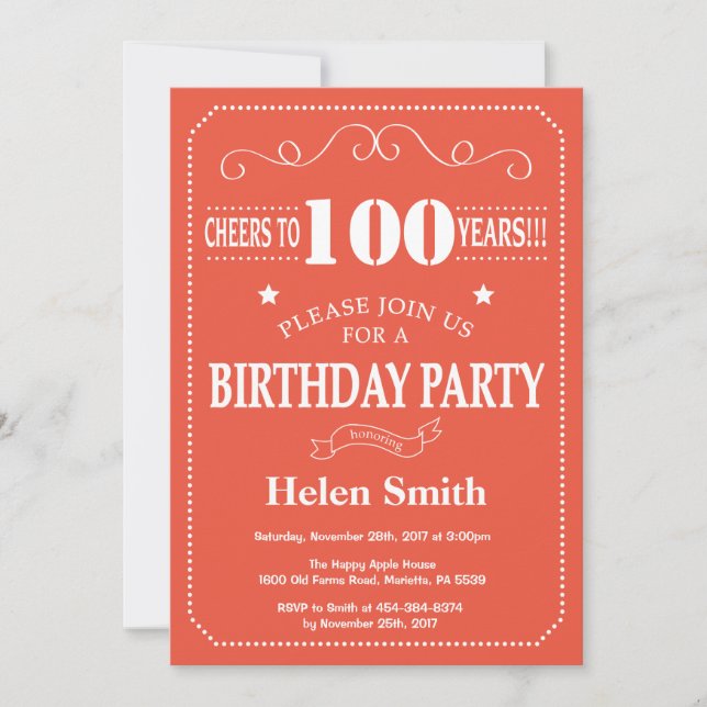 Invitation 100e Anniversaire Bourgogne Orange et B (Devant)