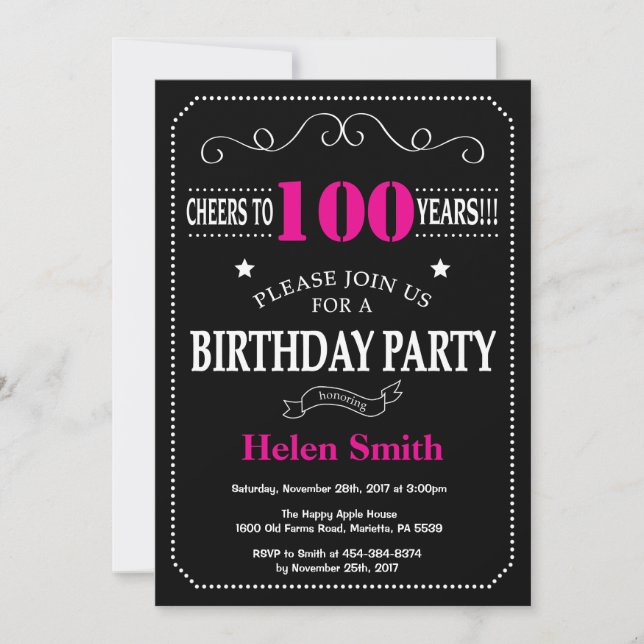 Invitation 100e anniversaire Chalet rose et noir (Devant)