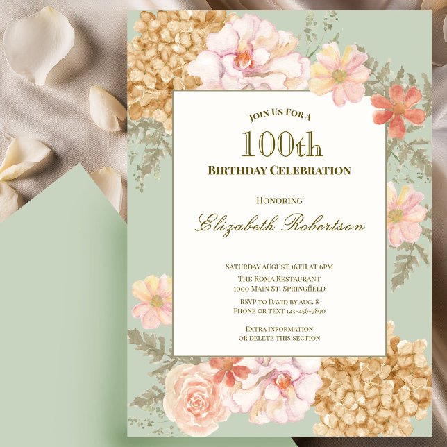 Invitation 100e anniversaire couleur automnale flo (Créateur téléchargé)