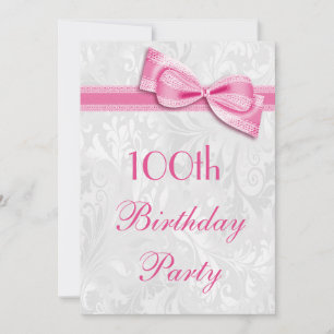 Invitation 100e anniversaire Damas et Pink Faux Bow