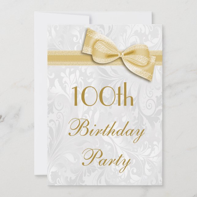 Invitation 100e anniversaire Damask et Faux Bow (Devant)
