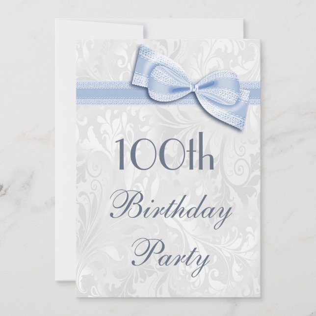 Invitation 100e anniversaire Damask et Faux Bow (Devant)