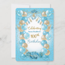 100e anniversaire Dames Blue Gold Balloons Design