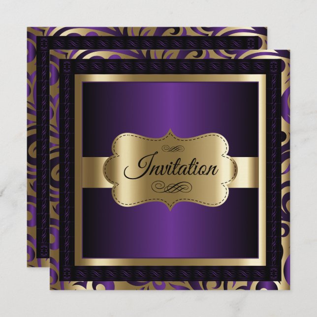 Invitation 100e anniversaire dans un Motif profond violet et  (Devant / Derrière)