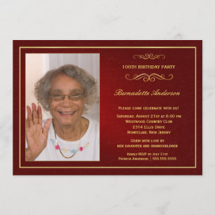 Invitation 100e anniversaire de la fête Classy Red Gold Photo