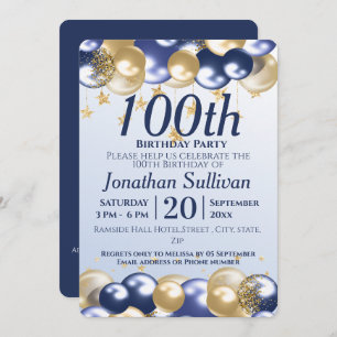 Invitation 100e anniversaire de la Marine Gold Balloons Party