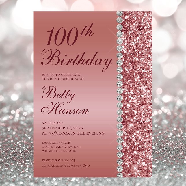 Invitation 100e Anniversaire d'or Rose élégant (Créateur téléchargé)