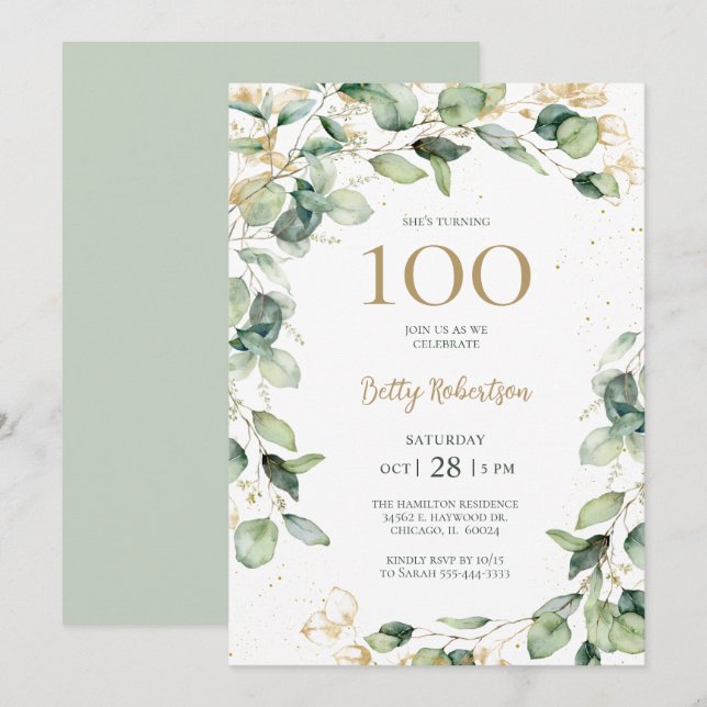 Invitation 100e anniversaire Eucalyptus (Devant / Derrière)