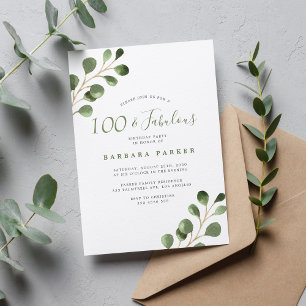 Invitation 100e anniversaire eucalyptus simple soirée élégant