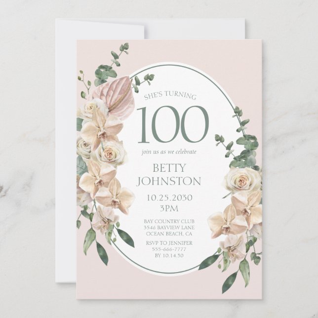 Invitation 100e Anniversaire Floral Tropical (Devant)