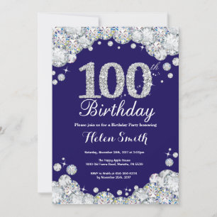 Invitation 100e anniversaire Marine Bleu Diamant d'argent