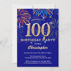 Invitation 100e anniversaire Marine Blu et Gold Rainbow Firew