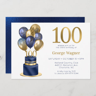 Invitation 100e anniversaire Marine Blue Balloon Cake