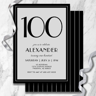 Invitation 100e Anniversaire Moderne Minimaliste Noir Gris Ho