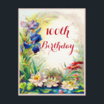 Invitation 100e anniversaire Nénuphars Vintages Iris Flowers<br><div class="desc">nénuphars vintages de 100 ans, caleçons et fleurs d'iris, invitations personnalisés. L'élégante, personnalisée et fleurie invitation à la fête du 100e anniversaire de femme modèle sur mesure, avec de belles illustrations d'art botanique antique vintage d'un étang d'eau bleu avec de jolies fleurs d'iris nénuphars et bleues. Scénario Whimsical, fantaisie, curieux,...</div>