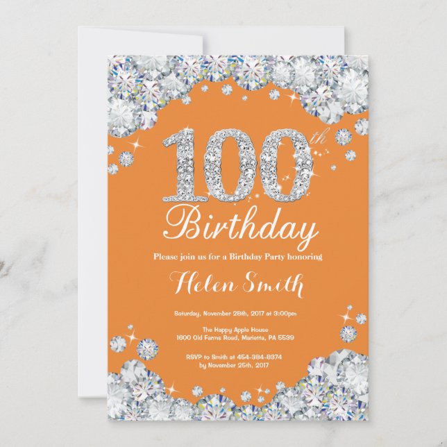 Invitation 100e Anniversaire Orange Diamant Argent (Devant)