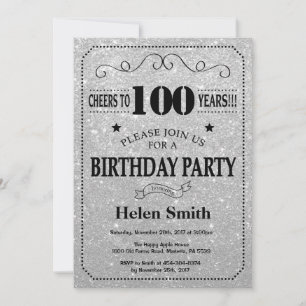 Invitation 100e anniversaire paillettes noires et