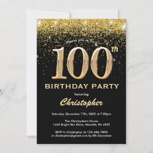 Invitation 100e anniversaire Parties scintillant Noir et Or C