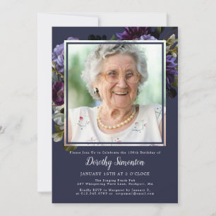 Invitation 100e anniversaire Photo Moody Purple Floral