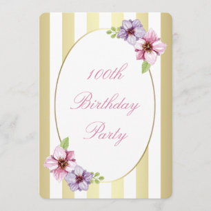 Invitation 100e anniversaire Pink Lilac Floral White Gold Str