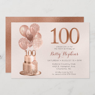 Invitation 100e anniversaire Rose Gold Cake