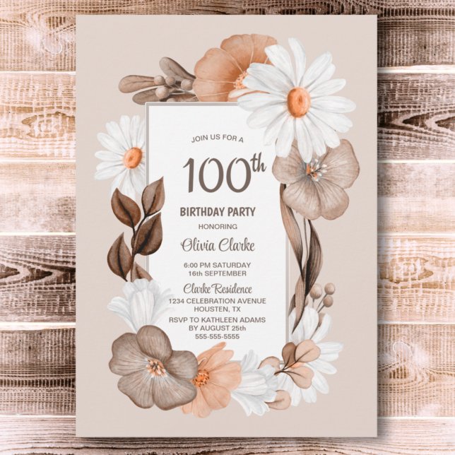 Invitation 100e anniversaire Rustic Boho Floral Party (Créateur téléchargé)