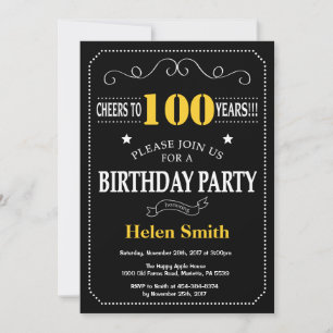 Invitation 100e Anniversaire Tableau Noir Jaune et Noir
