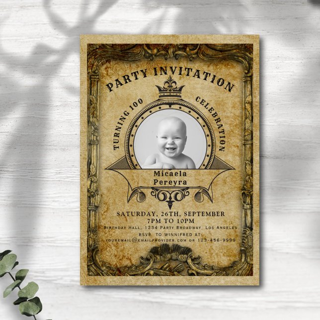 Invitation 100e anniversaire Vintage Retro Photo Surprise Par (Créateur téléchargé)