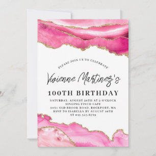 Invitation 100e fête Anniversaire rose Agate Marbre
