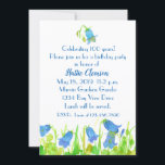 Invitation 100e fête d'anniversaire Blue Fleurs sauvages Cust<br><div class="desc">Une invitation à la fête du 100e anniversaire décorée de fleurs sauvages de cloches bleues peints d'aquarelle. Correspondance papier à lettres et autocollants d'adresse de retour dans mon magasin!</div>