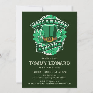 Invitation 100e fête d'anniversaire Leprechaun Casquette Sham