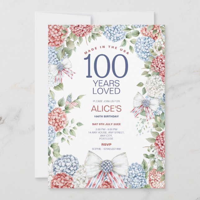 Invitation 100e fête d'anniversaire, Rouge Blanc & Bleu, 4 ju (Devant)