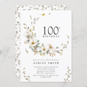 Invitation 100e fête d'anniversaire Rustic Watercolor Fleur s