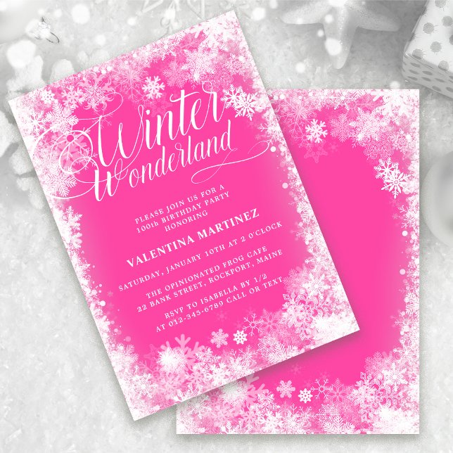 Invitation 100e fête d'anniversaire Winter Wonderland Rose (Créateur téléchargé)