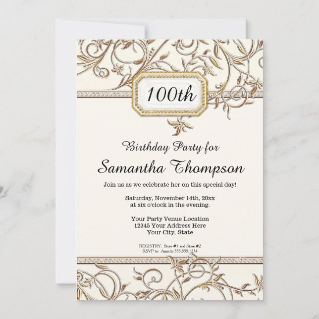 Invitation 100e Fête Glamour de l'Âge d'Or d'Hollywood Régenc (Dos)