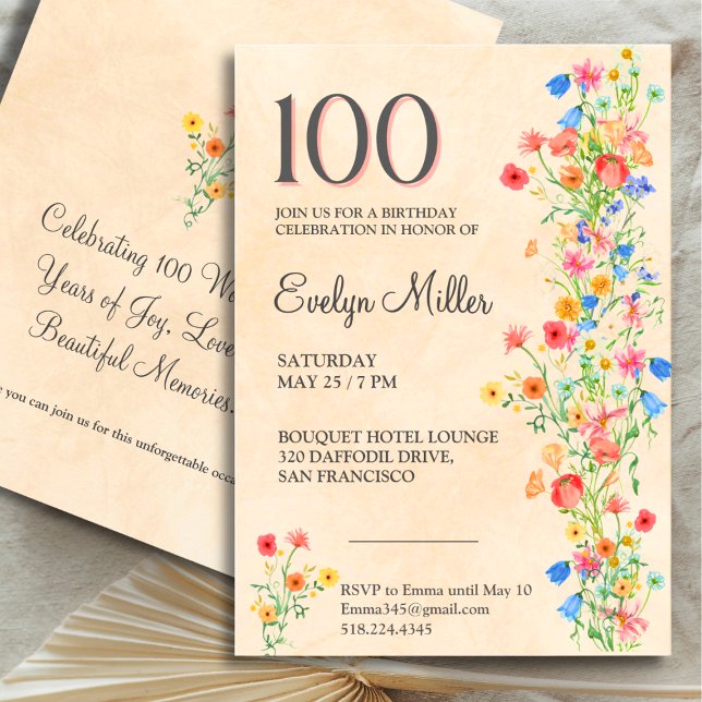 Invitation 100ème anniversaire de floraison - Fleur sauvage é (Créateur téléchargé)