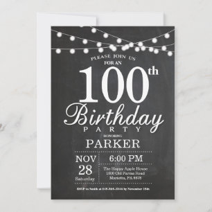 Invitation 100th Lumières de ficelle de tableau d'invitation