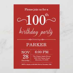 Invitation 100th Rouge d'invitation d'anniversaire