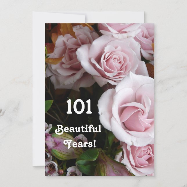 Invitation 101e fête d'anniversaire - Bouquet de rose (Devant)