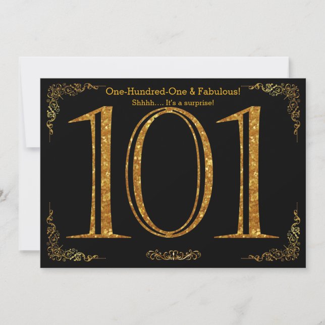 Invitation 101st Fête d'anniversaire, grand Gatsby, glitt (Devant)