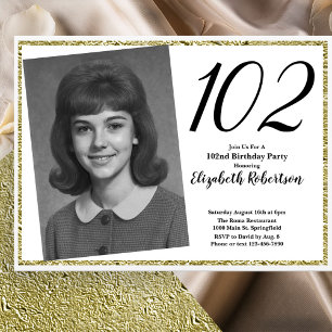 Invitation 102e Photo personnalisé blanc et or
