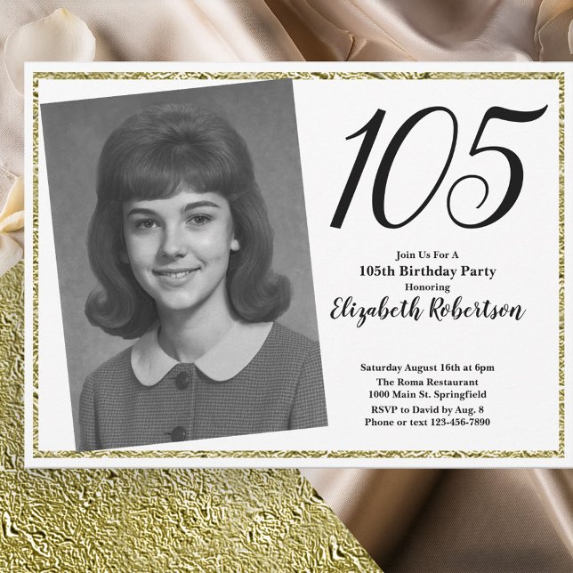 Invitation 105th Custom Photo White and Gold  (Créateur téléchargé)