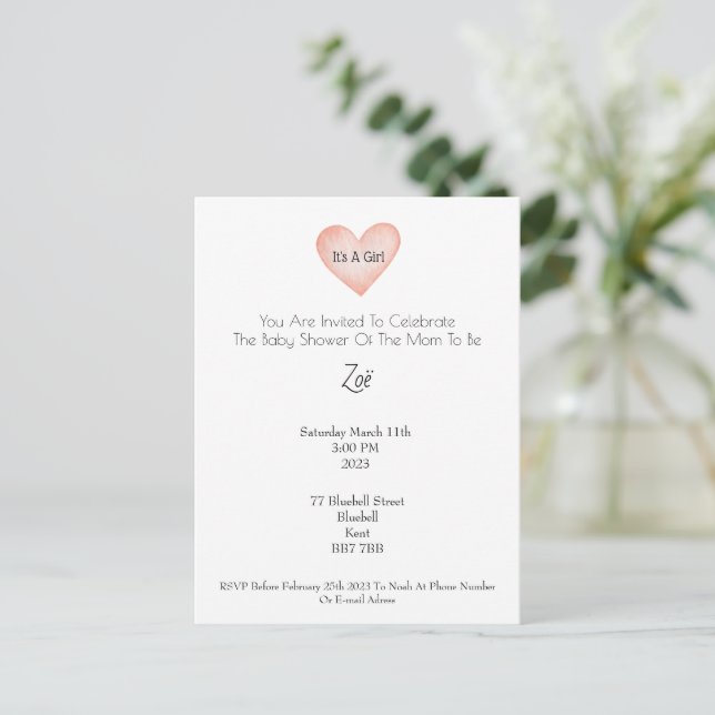 Invitation (10,8 cm x 14,2 cm) - Baby Shower Brief (Debout devant)