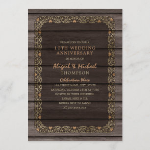 Invitation 10 ans de mariage - Fête champêtre en bois rustiqu