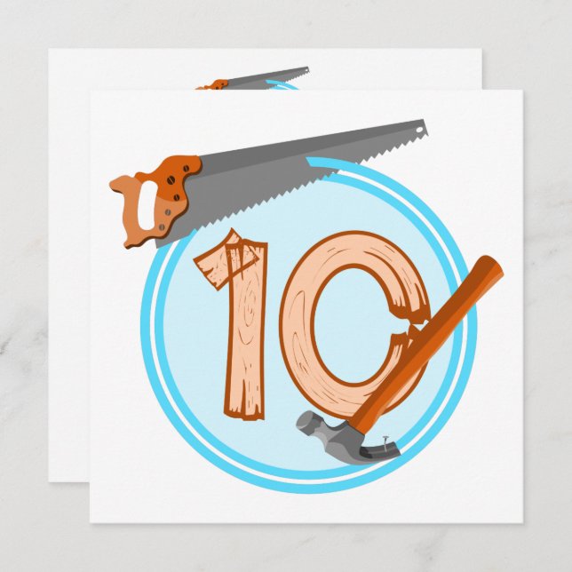 Invitation 10 ans garçon de construction outils conception d' (Devant / Derrière)
